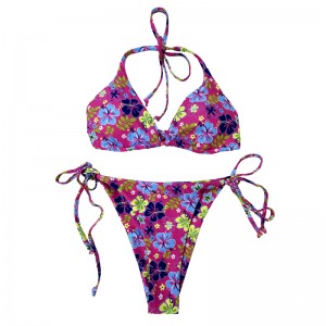 Halterneck Flower Triangular Cup Swimsuits