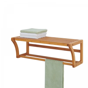 ชั้นวางติดตั้งผนังไม้ไผ่พร้อมบาร์ผ้าเช็ดตัว