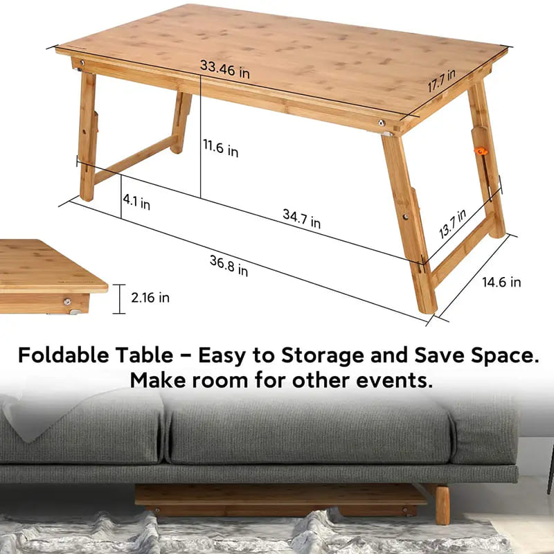 โต๊ะปลายไม้ไผ่โต๊ะขนาดใหญ่โต๊ะตั้งโต๊ะโต๊ะสำหรับอาหารเช้าให้บริการถาดพร้อมขาพับโต๊ะกาแฟต่ำปรับได้