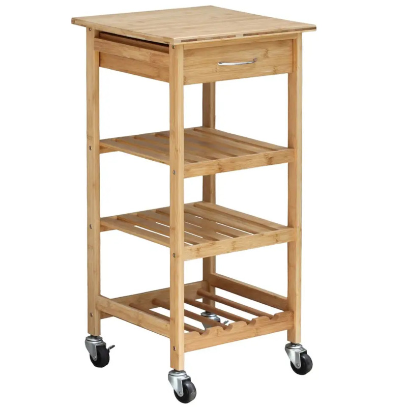 การออกแบบมือถือแอปพลิเคชั่น Wide Application Bamboo Kitchen Trolley เหมาะสำหรับการจัดเก็บไผ่