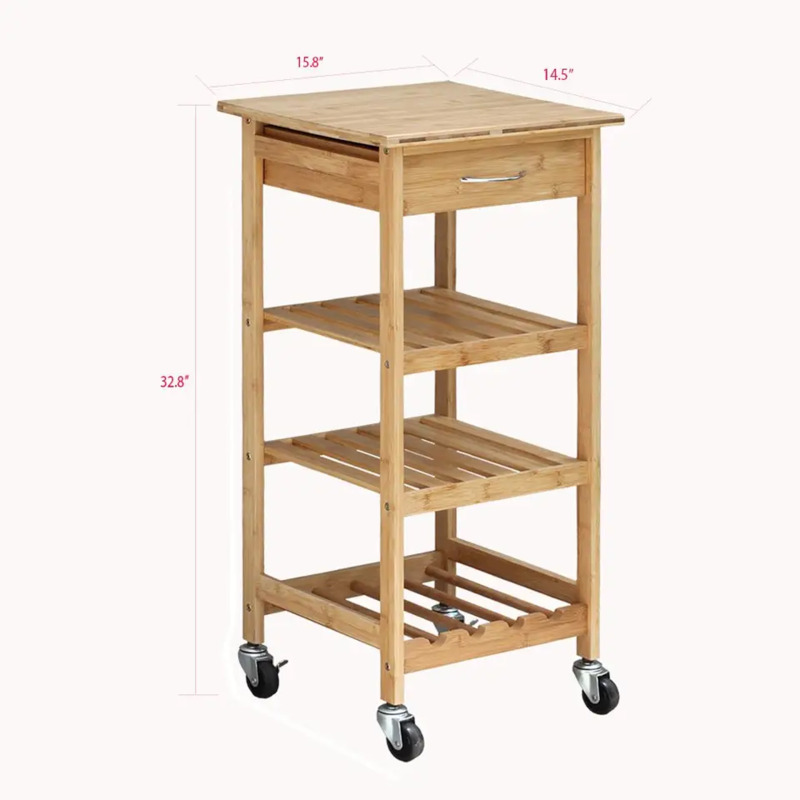 การออกแบบมือถือแอปพลิเคชั่น Wide Application Bamboo Kitchen Trolley เหมาะสำหรับการจัดเก็บไผ่