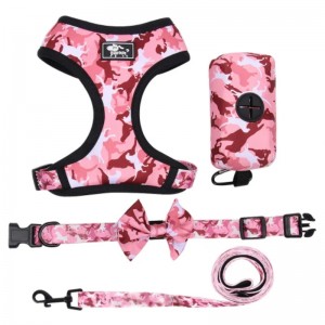 Custom Luxury Puppy Leash Collar Pet Pet Pet Poop Band Bandana ย้อนกลับได้และชุดสายรัดสุนัขนีโอพรีนที่ระบายอากาศได้