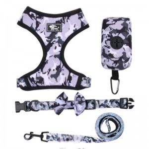 Custom Luxury Puppy Leash Collar Pet Pet Pet Poop Band Bandana ย้อนกลับได้และชุดสายรัดสุนัขนีโอพรีนที่ระบายอากาศได้