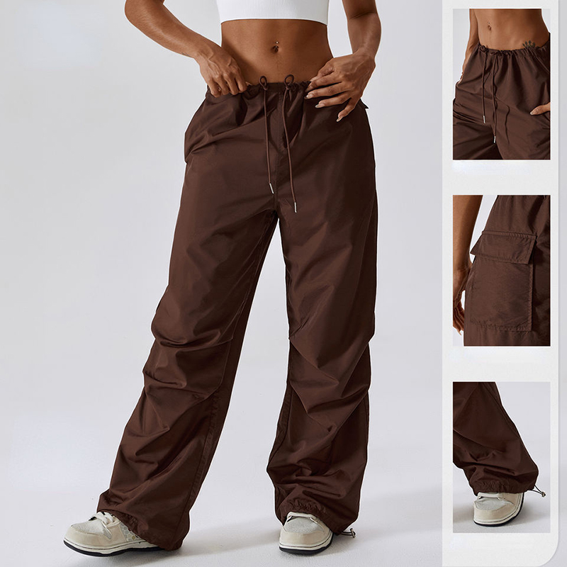 SC10113 กางเกงลำลองขากว้างผู้หญิงสไตล์อเมริกัน drawstring ตรงกางเกงกางเกงขายาว