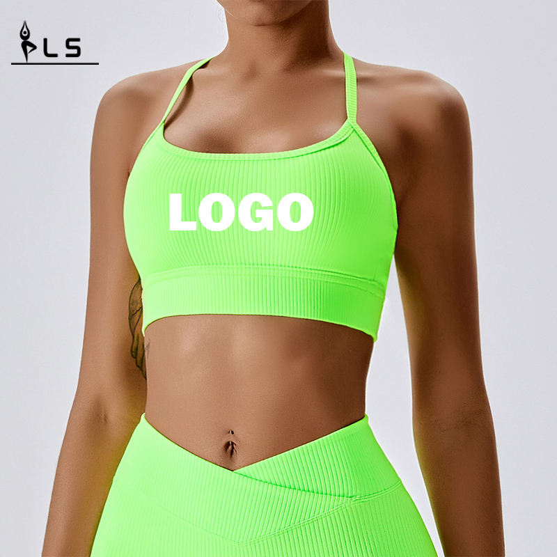 SC101610 Halter Sports Bra Ladies Halter Neck Cross Back Sports Bra สำหรับผู้หญิงโลโก้ผู้หญิงออกกำลังกายกีฬาบราขายส่งโยคะ CRO