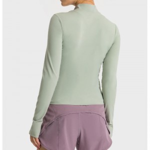 SC10268 โยคะแขนยาวผู้หญิงเสื้อยืดเสื้อยิมการบีบอัดยิมออกกำลังกายกีฬายืนคอปกครึ่งซิปกีฬาเสื้อยืดสำหรับผู้หญิง