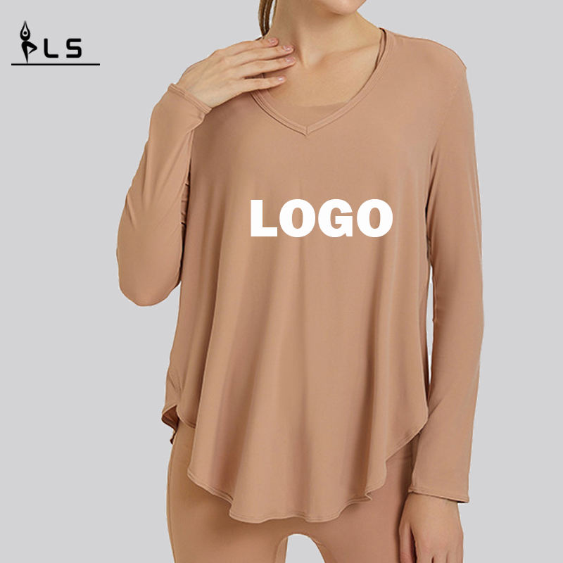 SC10272 เสื้อยืด Loose Loose Fitness โยคะแขนยาวโยคะเสื้อยืดแขนยาวผู้หญิงเสื้อยืดสวมเสื้อยืด