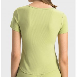 SC10274 เสื้อยืด Slim Fit Women Sport แน่นพอดีกับเสื้อยืดโยคะแขนยาวสวมชุดโยคะสำหรับผู้หญิงโยคะ Top Gym T-Shirt