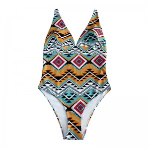 Floral National Style Fide Strap Temperament ชุดว่ายน้ำชิ้นเดียว