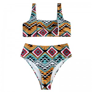 รูปแบบดอกไม้แบบสบาย ๆ และสะดวกสบายด้านหลังชุดเสื้อกั๊กสายรัดรูปแบบสองชิ้นสไตล์ชุดว่ายน้ำแบบสองชิ้น