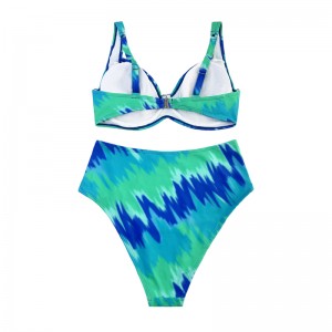 ชุดว่ายน้ำสองชิ้นพิมพ์สีเขียวขุ่นพร้อมสายรัดกว้าง