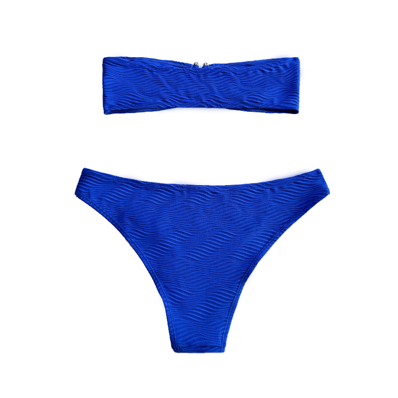 ลวดลายสีน้ำเงินผ้าพิเศษที่ไม่มีสายหนังด้านบน U-Button Split Swimsuit