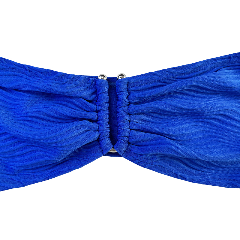 ลวดลายสีน้ำเงินผ้าพิเศษที่ไม่มีสายหนังด้านบน U-Button Split Swimsuit