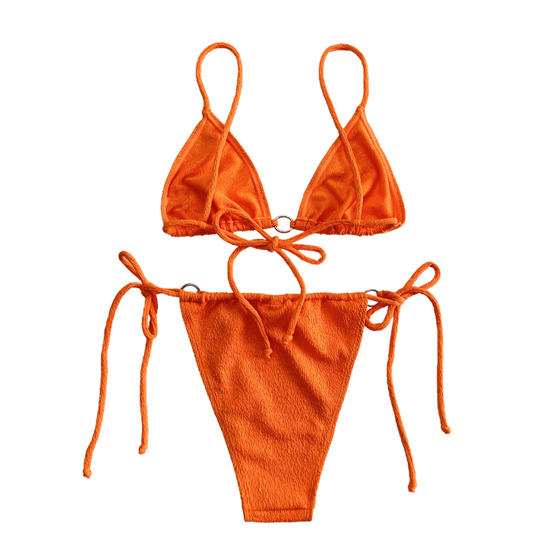 ชุดว่ายน้ำสองชิ้นเนื้อผ้าส้มน่าระทึกใจ