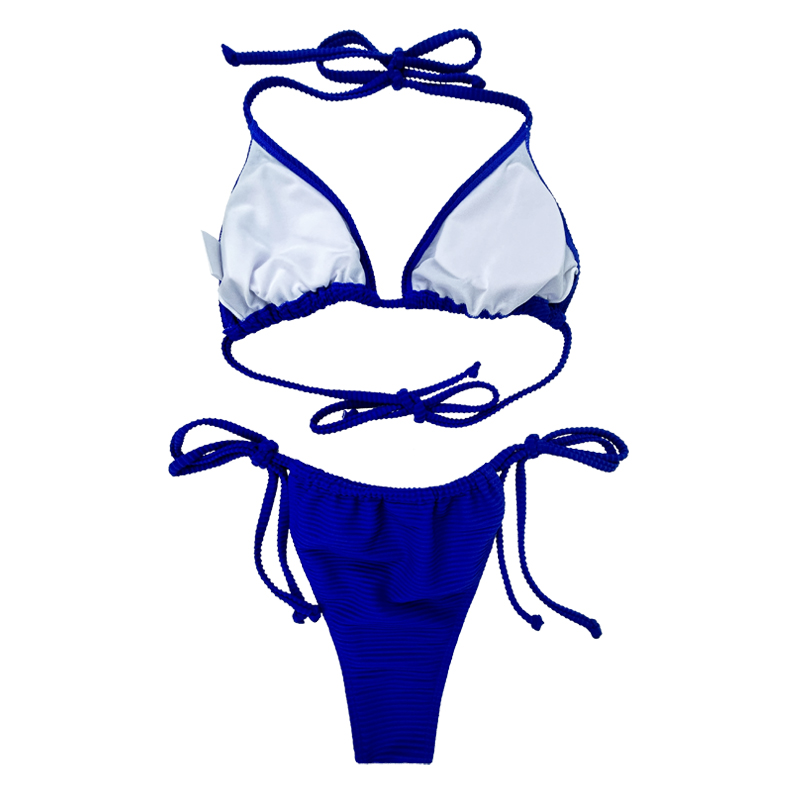 Prussian Blue Halter strap สามเหลี่ยมเซ็กซี่ถ้วยชุดว่ายน้ำสองชิ้น
