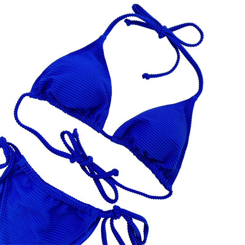 Prussian Blue Halter strap สามเหลี่ยมเซ็กซี่ถ้วยชุดว่ายน้ำสองชิ้น