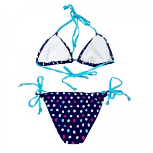 กองทัพเรือสีน้ำเงินหลายสี Polka Dot Halter Strap ชุดว่ายน้ำสองชิ้น