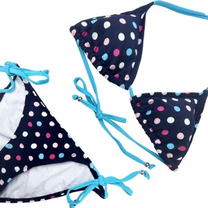 กองทัพเรือสีน้ำเงินหลายสี Polka Dot Halter Strap ชุดว่ายน้ำสองชิ้น