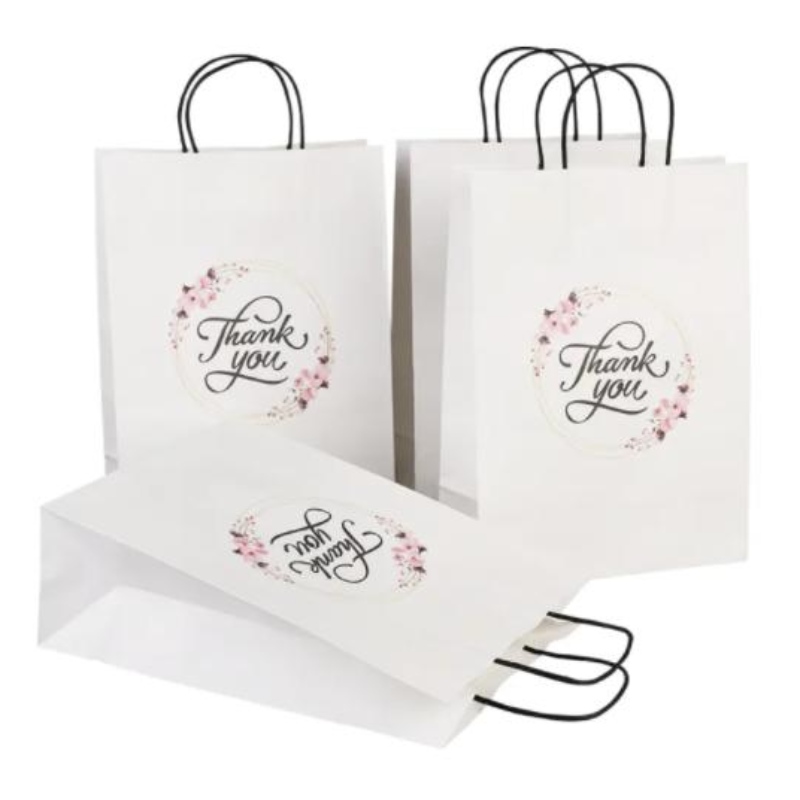 ขายส่งขนาดที่กำหนดเองโลโก้แฟนซีขอบคุณ White Kraft Paper Bag พิเศษวันแต่งงานถุงของขวัญส่วนตัวพร้อมที่จับ