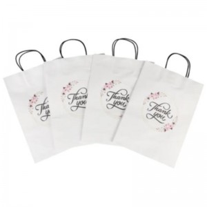 ขายส่งขนาดที่กำหนดเองโลโก้แฟนซีขอบคุณ White Kraft Paper Bag พิเศษวันแต่งงานถุงของขวัญส่วนตัวพร้อมที่จับ