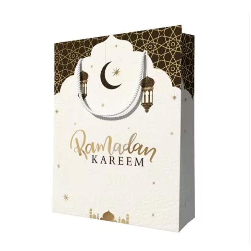 การออกแบบที่กำหนดเองนำกลับมาใช้ใหม่ Eid Mubarak Ramanda Muslin Festival Festival Shopping Shopping บรรจุภัณฑ์กระดาษของขวัญกระดาษของขวัญพร้อมด้ามจับ
