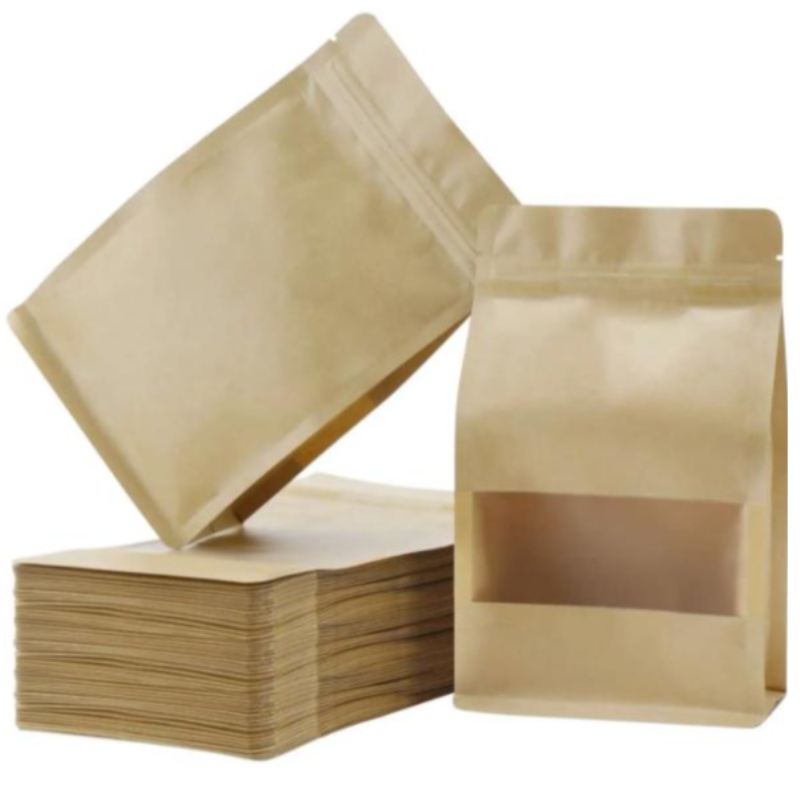 stand up zipper สีน้ำตาล kraft กระดาษ ziplock ziplock ความร้อนปิดผนึกอาหารที่เก็บอาหาร doypack packaging กระเป๋ากระเป๋าที่มีหน้าต่างใส