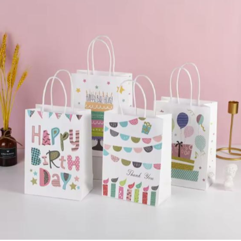 ใหม่วันเกิด Kraft Handbag Creative Cartoon Cartoon Shopping Bag ถุงของขวัญบรรจุภัณฑ์บรรจุภัณฑ์
