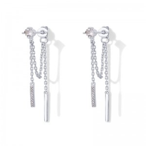 Hongde 18K Gold Plated 925เงินสเตอร์ลิงDangling CHAIN ​​Studs Cubic Zirconia Ball Threader Earscapesต่างหู