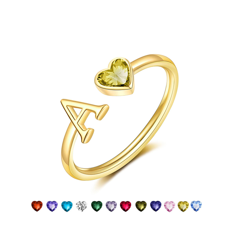 Hongde เริ่มต้นแหวนผู้หญิง 14KGold ชุบ Birthstone แหวน,ปรับขนาด5-10