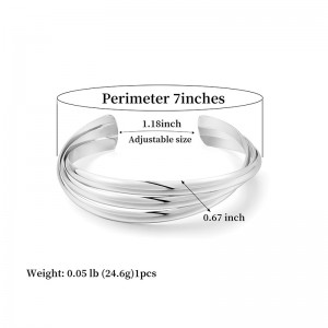 Hongde Classic เรียบง่ายหลายแบบ-ชั้นเงิน-สร้อยข้อมือเปิดชุบทอง