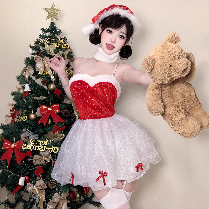 ชุดคริสต์มาสชุดใหม่สำหรับการแสดงบนเวที รูปแบบสีแดง - ชุดเครื่องแบบลูกไม้ชุดประกอบที่เหมาะสมสำหรับทั้งวันคริสต์มาสและราคา...