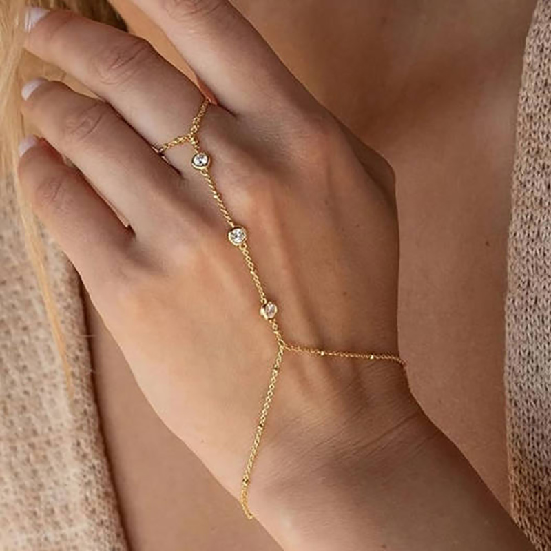 ทองหรูหรา-ห่วงโซ่มือชุบด้วยหินซีฟอเรเนียลูกบาศก์ใสสำหรับงานแต่งงานปาร์ตี้และโอกาสพิเศษ