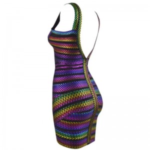 ฤดูร้อน V-คอสีสันสดใสแถบยางแถบเชือกแขวนคอแพ็คเกจแน่นชุดสะโพก