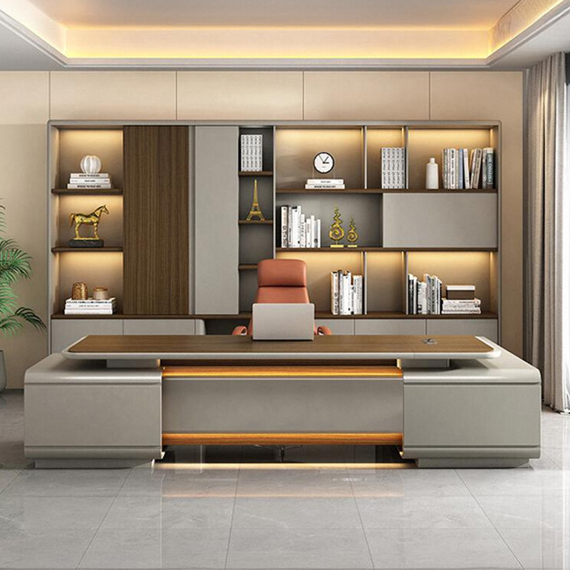 รุ่น DBT008 โต๊ะผู้บริหารประธาน/โต๊ะทำงานประธาน โต๊ะทำงานผู้จัดการขนาดใหญ่ระดับพรีเมียม พร้อมชุดเก้าอี้สำนักงานสำหรับผู้จัดการ\สำนักงาน